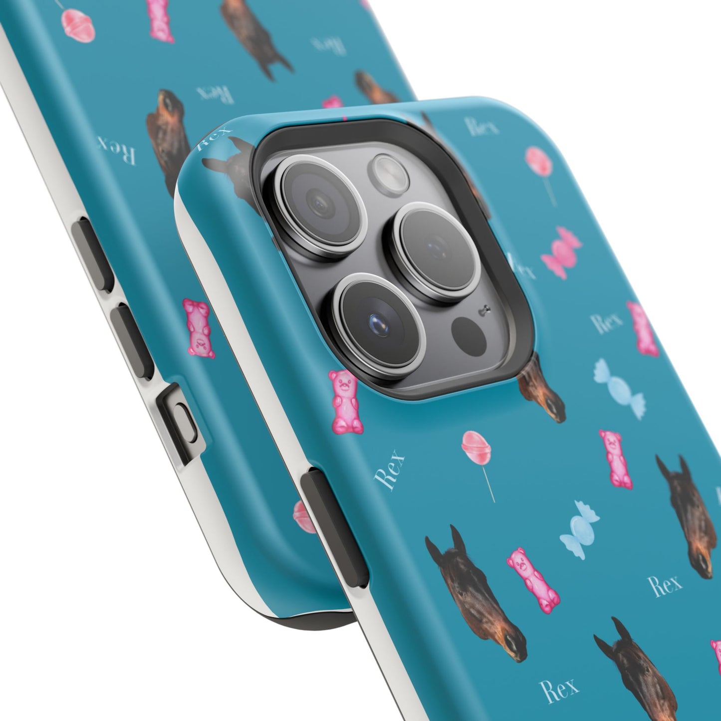 Magnetic Impact-Resistant Phone Case — Teal Doberman Candy Pattern (Protective, Shockproof)