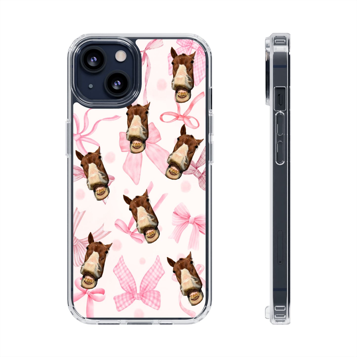 Horse Face Pattern Clear Magnetic Phone Case — Cute Pink Bows Design
