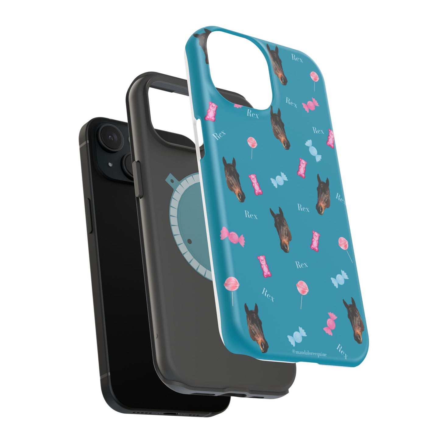 Magnetic Impact-Resistant Phone Case — Teal Doberman Candy Pattern (Protective, Shockproof)