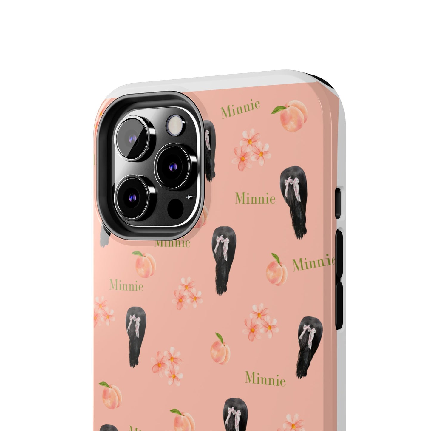 Personalized Peach Floral Phone Case — Tough Protective Case with Custom Name (Minnie)