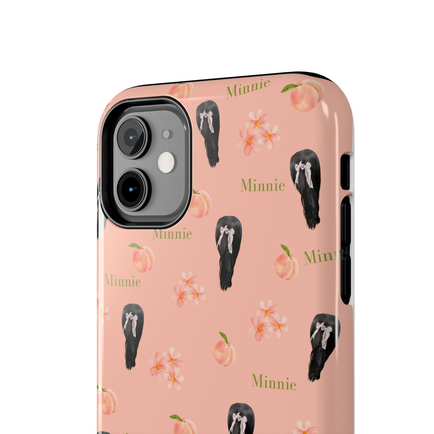 Personalized Peach Floral Phone Case — Tough Protective Case with Custom Name (Minnie)