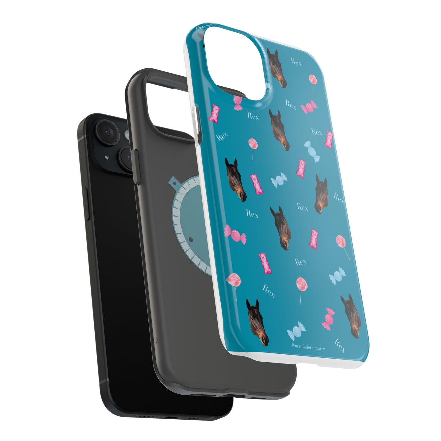 Magnetic Impact-Resistant Phone Case — Teal Doberman Candy Pattern (Protective, Shockproof)