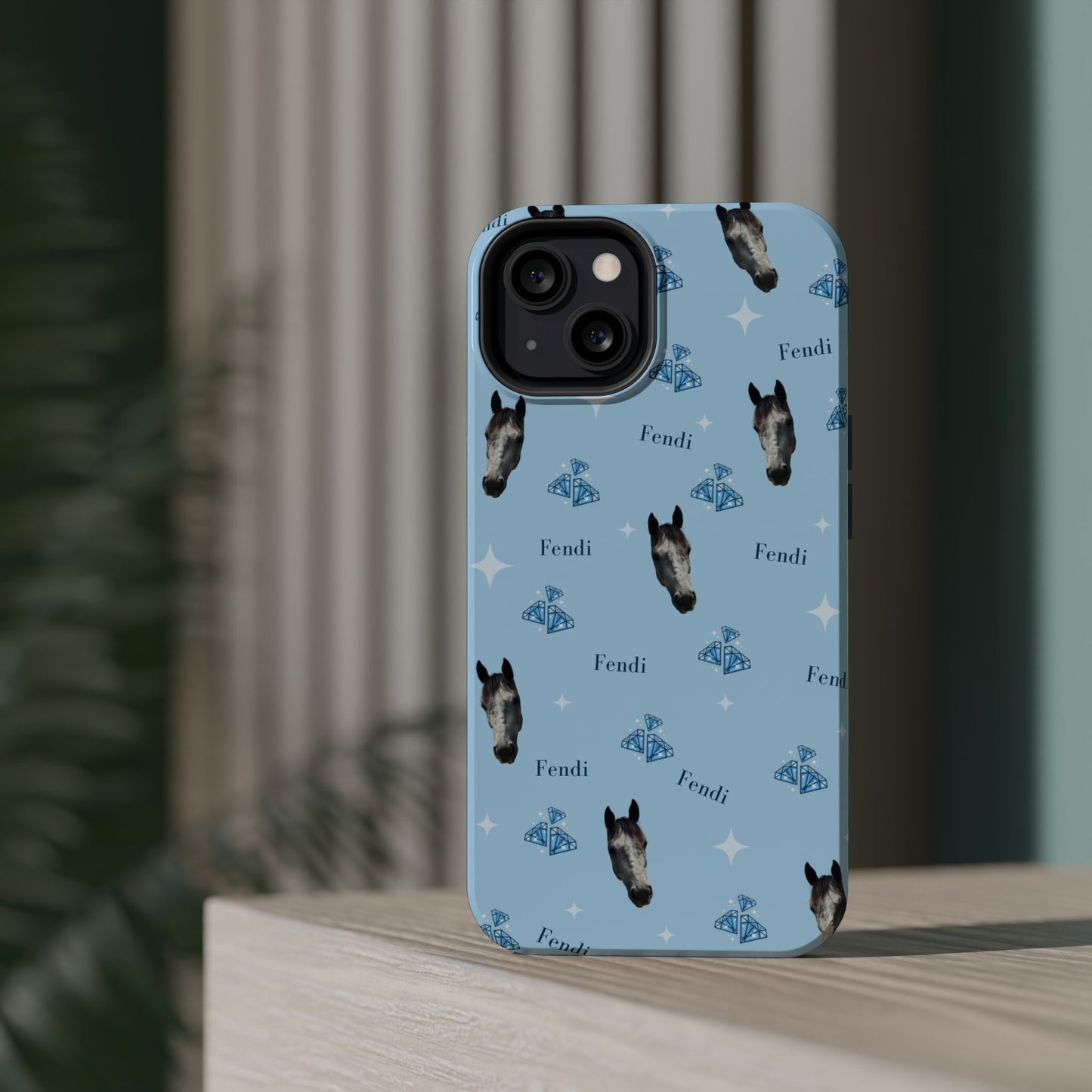 Blue Horse Pattern Magnetic Impact-Resistant Phone Case