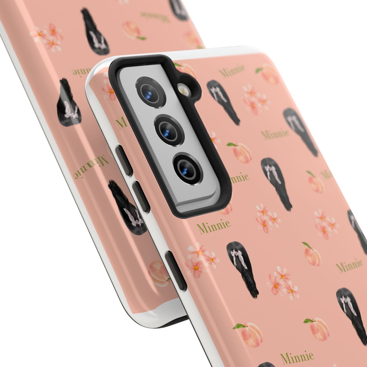 Personalized Peach Floral Phone Case — Tough Protective Case with Custom Name (Minnie)