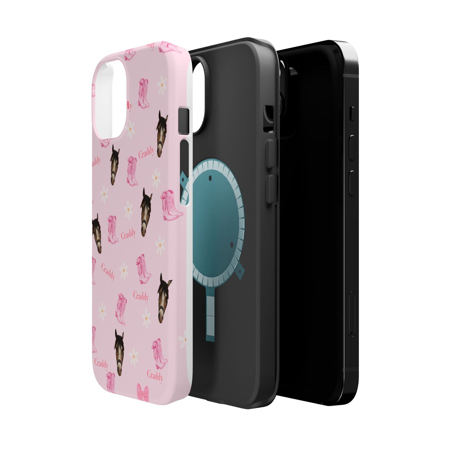 Pink Horse Pattern Magnetic Impact Case — Custom Equestrian iPhone Cover