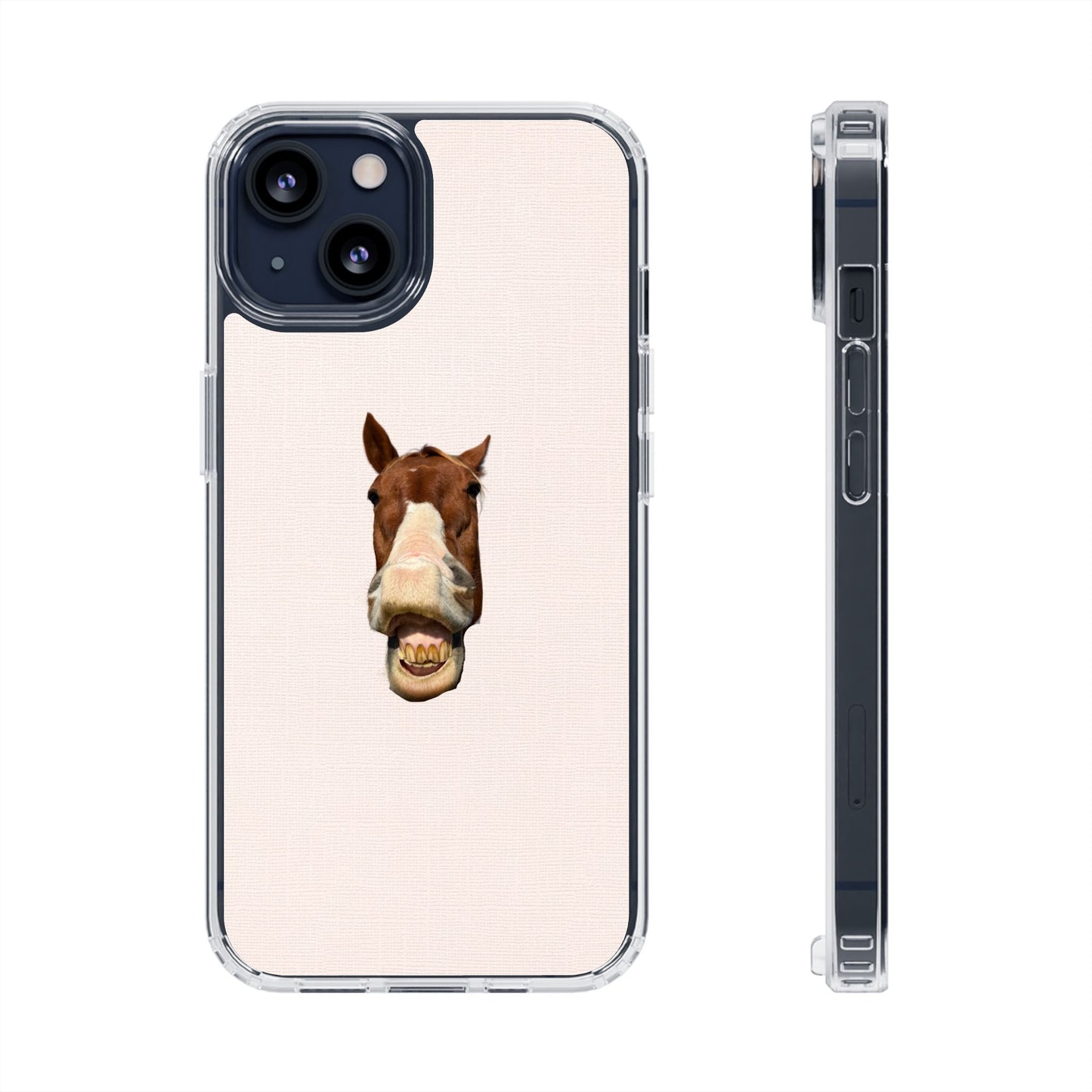 Clear Impact-Resistant Phone Case — Funny Smiling Horse Design