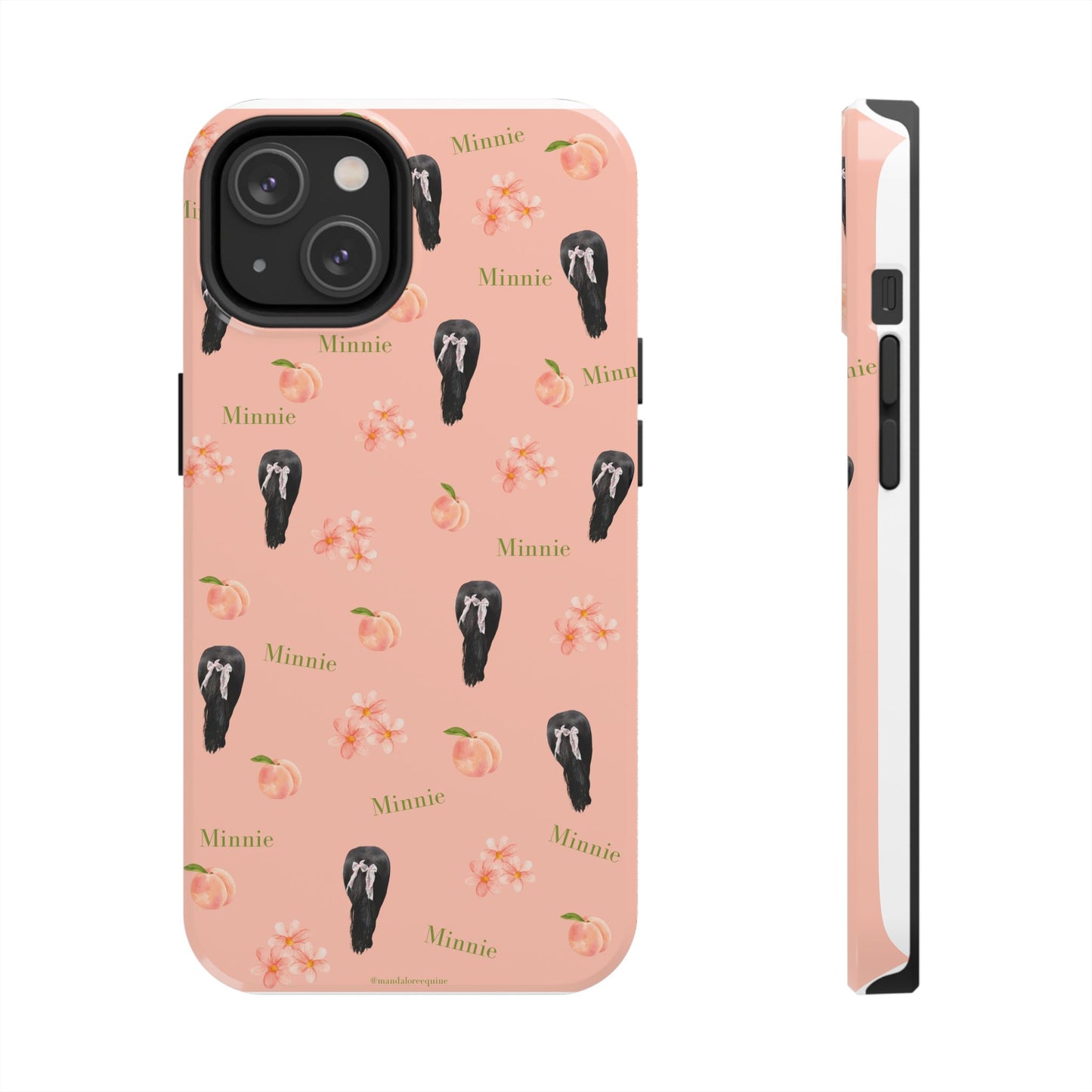 Personalized Peach Floral Phone Case — Tough Protective Case with Custom Name (Minnie)
