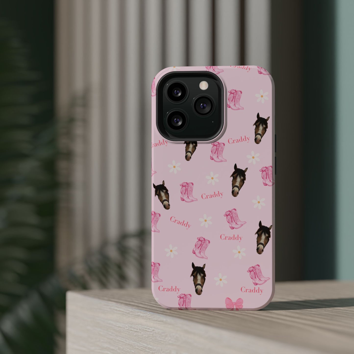 Pink Horse Pattern Magnetic Impact Case — Custom Equestrian iPhone Cover