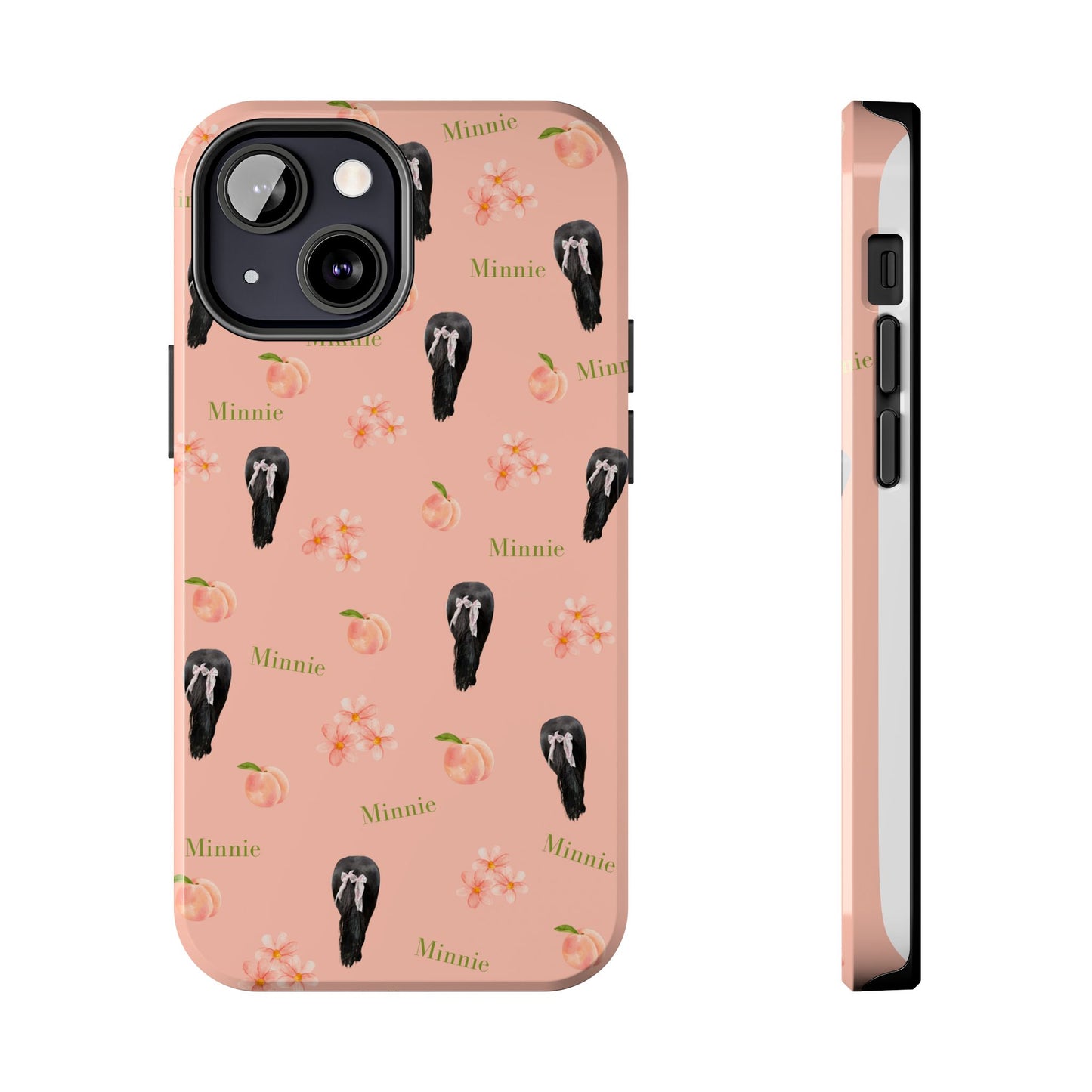 Personalized Peach Floral Phone Case — Tough Protective Case with Custom Name (Minnie)