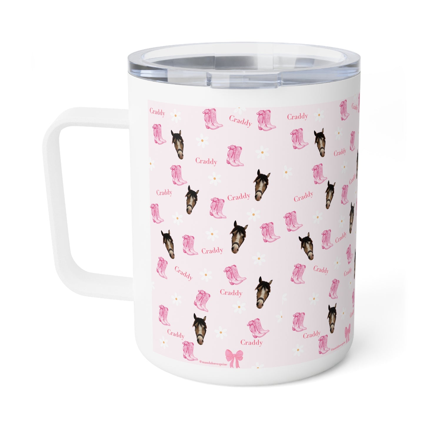 Cute Pink Cowgirl Pattern 10oz Insulated Coffee Mug — 'Cowboy' Puppy & Boots Design