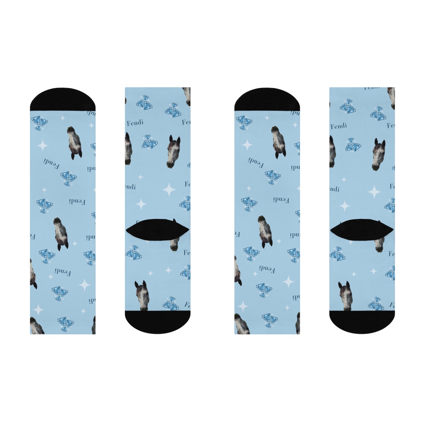 Blue Custom Crew Socks — Personalized Pet Face Pattern with Name