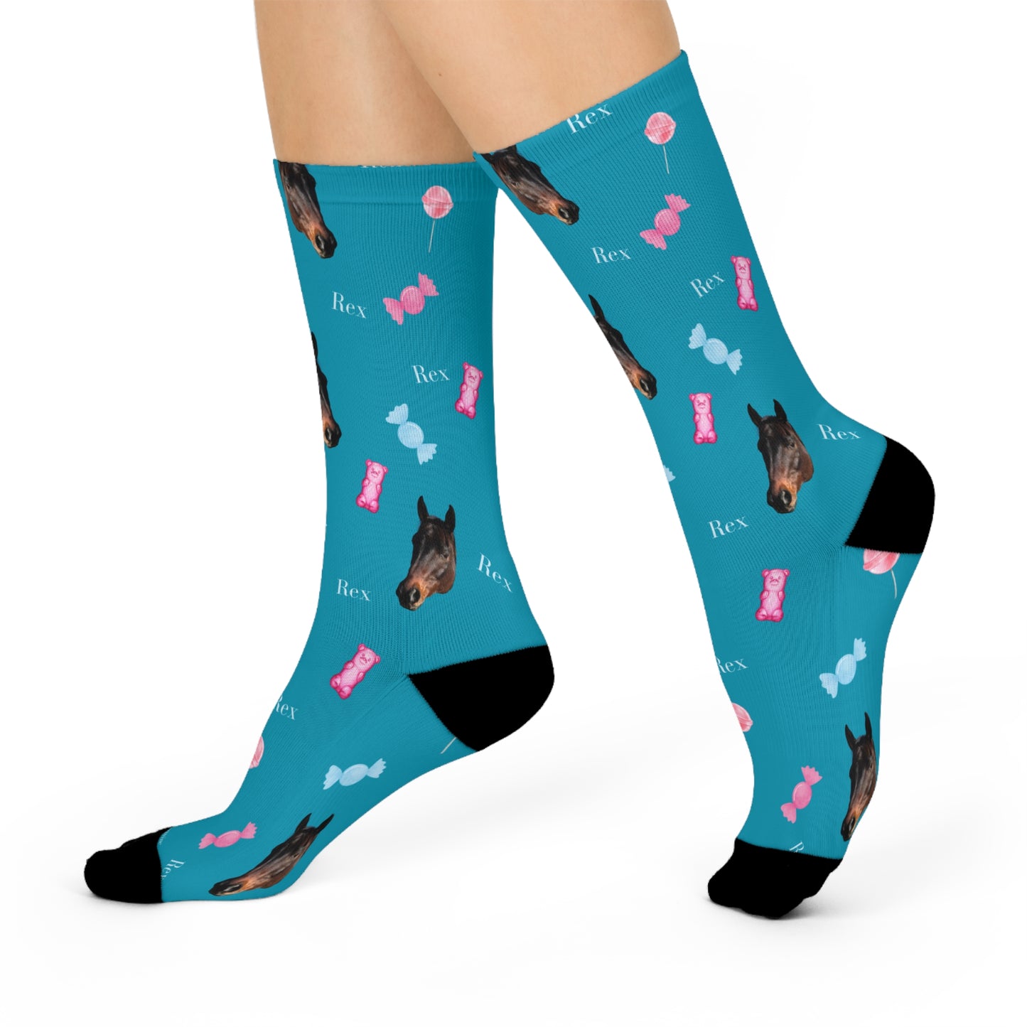 Horse Print Candy Cushioned Crew Socks — Cute Candy Horse Pattern