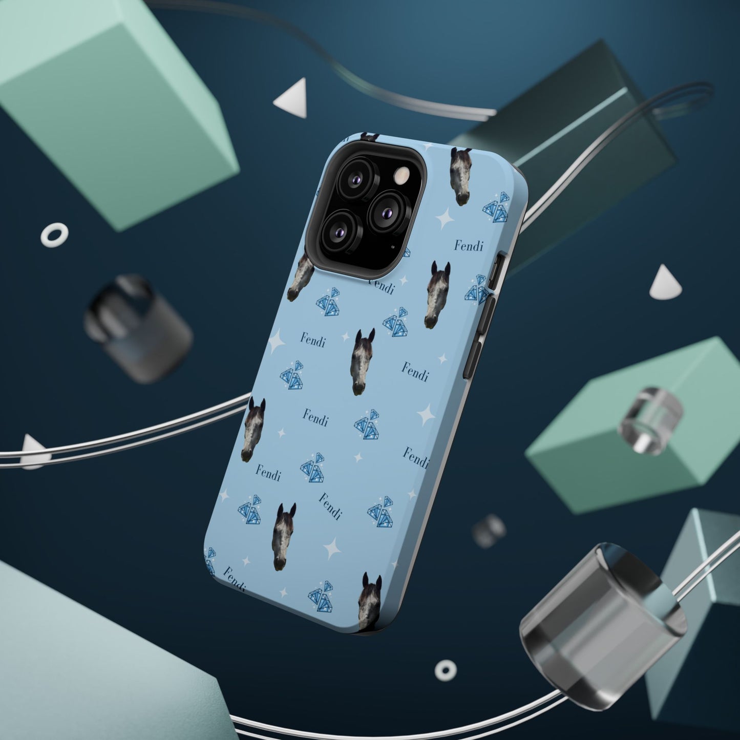 Blue Horse Pattern Magnetic Impact-Resistant Phone Case