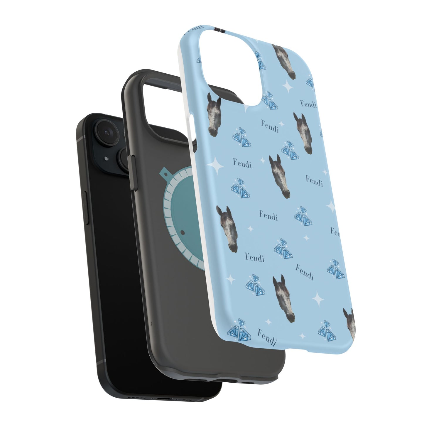 Blue Horse Pattern Magnetic Impact-Resistant Phone Case