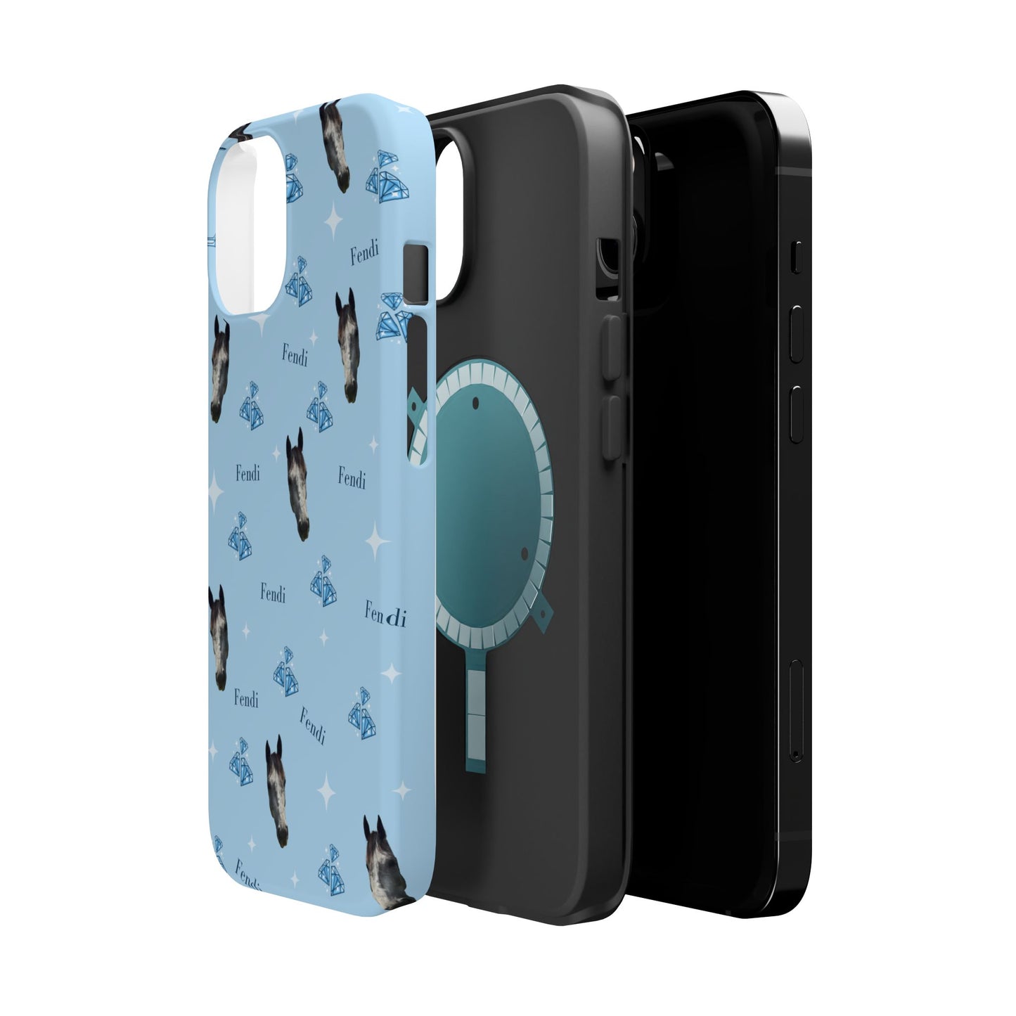 Blue Horse Pattern Magnetic Impact-Resistant Phone Case
