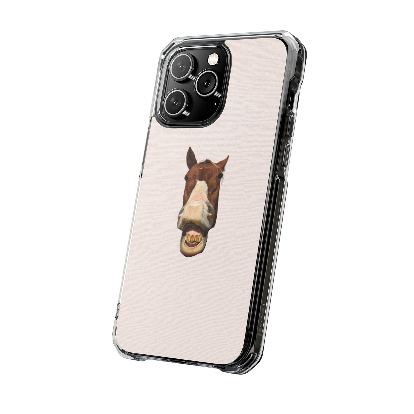 Clear Magnetic Phone Case — Funny Grinning Horse Design