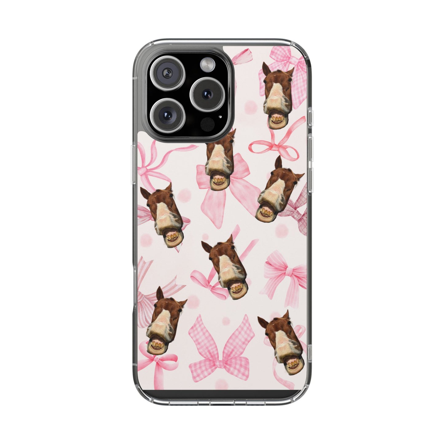 Horse Face Pattern Clear Magnetic Phone Case — Cute Pink Bows Design