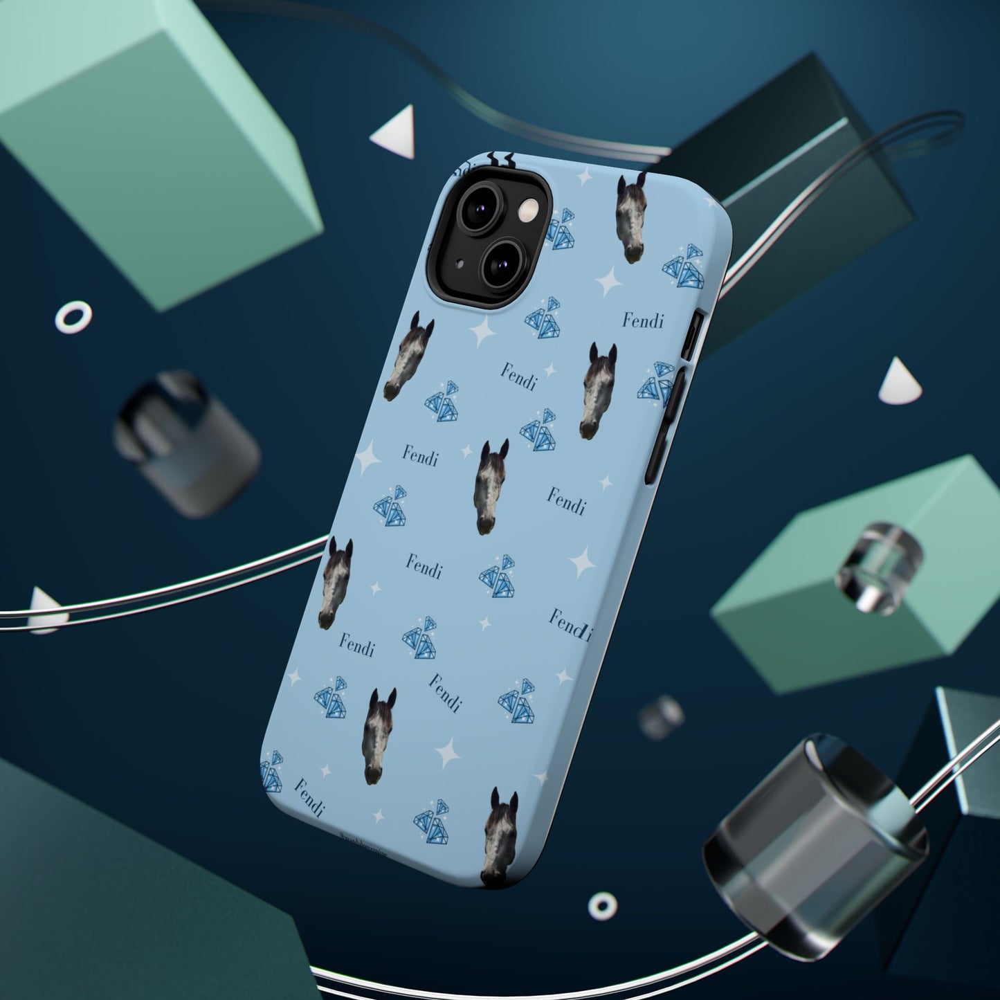 Blue Horse Pattern Magnetic Impact-Resistant Phone Case