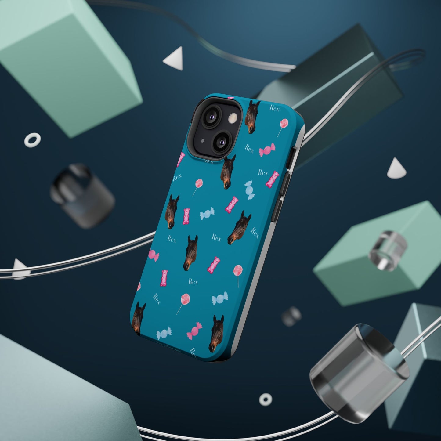 Magnetic Impact-Resistant Phone Case — Teal Doberman Candy Pattern (Protective, Shockproof)