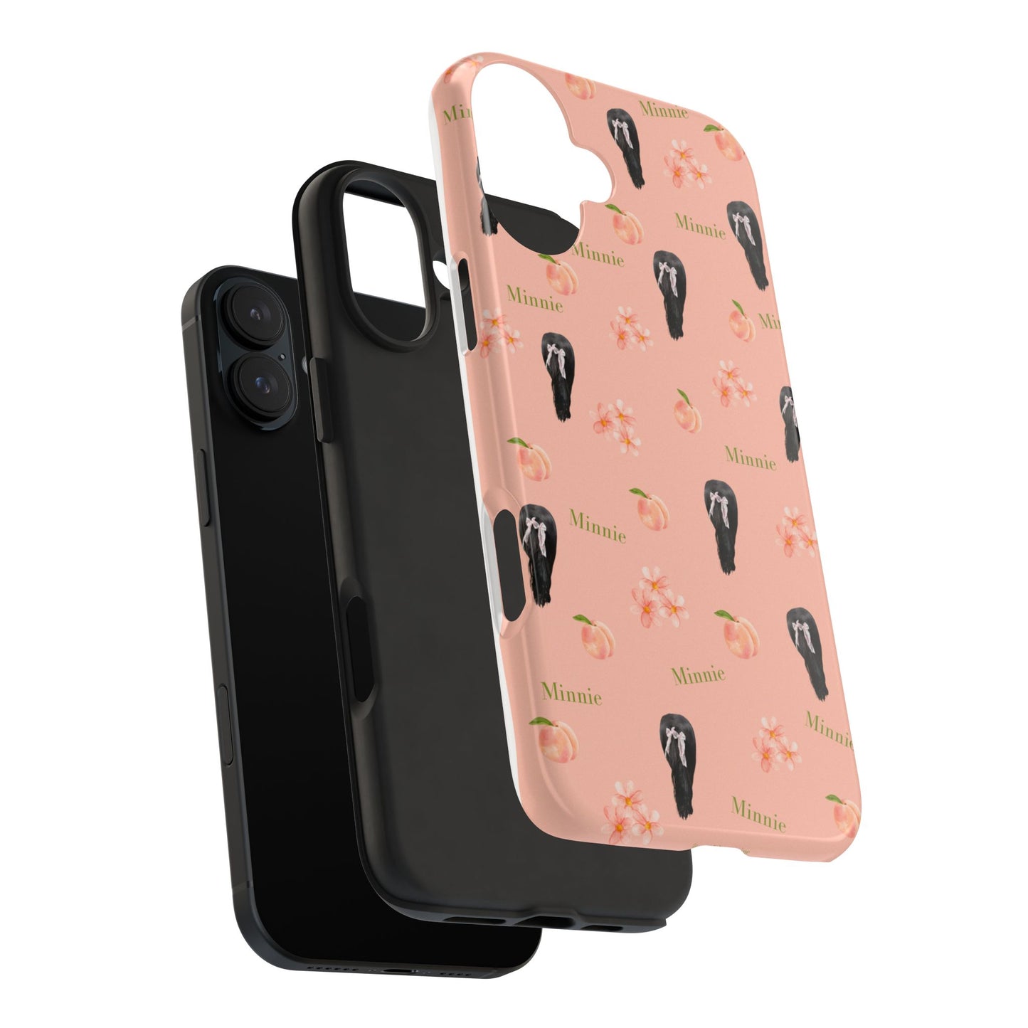 Personalized Peach Floral Phone Case — Tough Protective Case with Custom Name (Minnie)