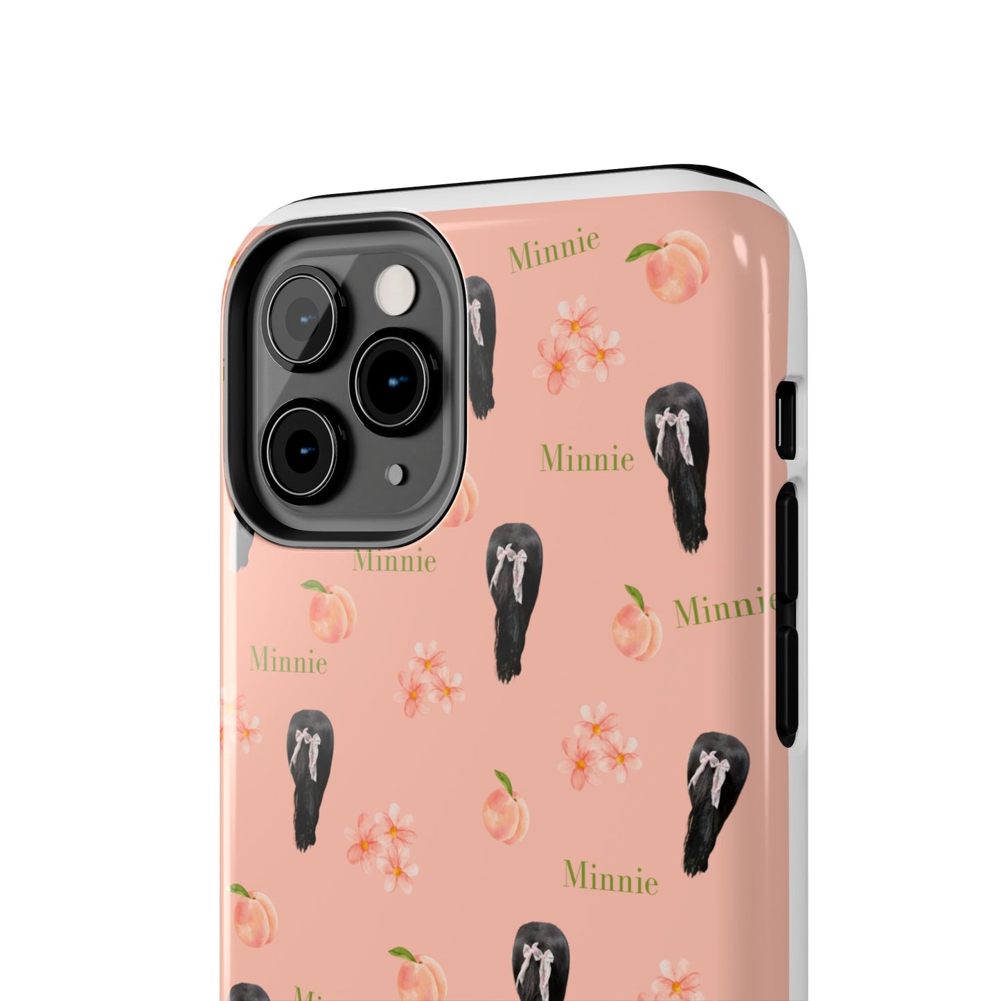 Personalized Peach Floral Phone Case — Tough Protective Case with Custom Name (Minnie)