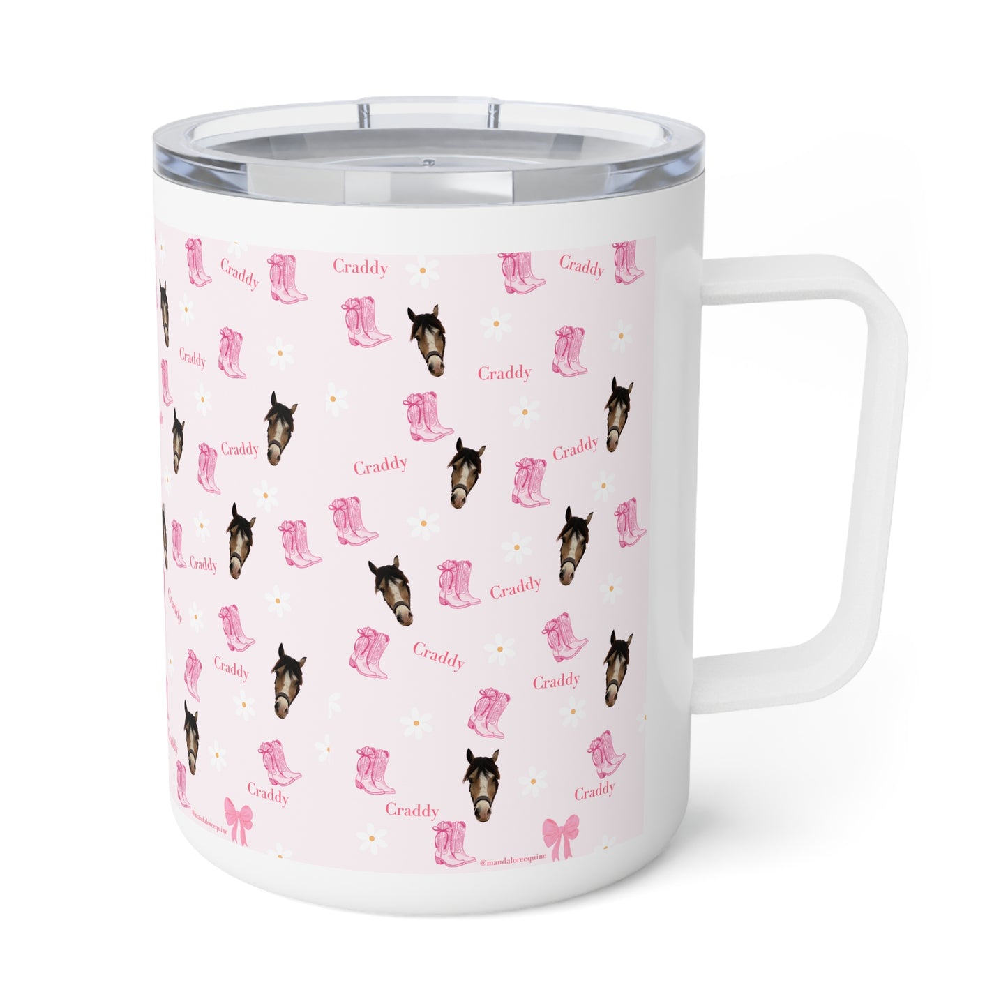 Cute Pink Cowgirl Pattern 10oz Insulated Coffee Mug — 'Cowboy' Puppy & Boots Design