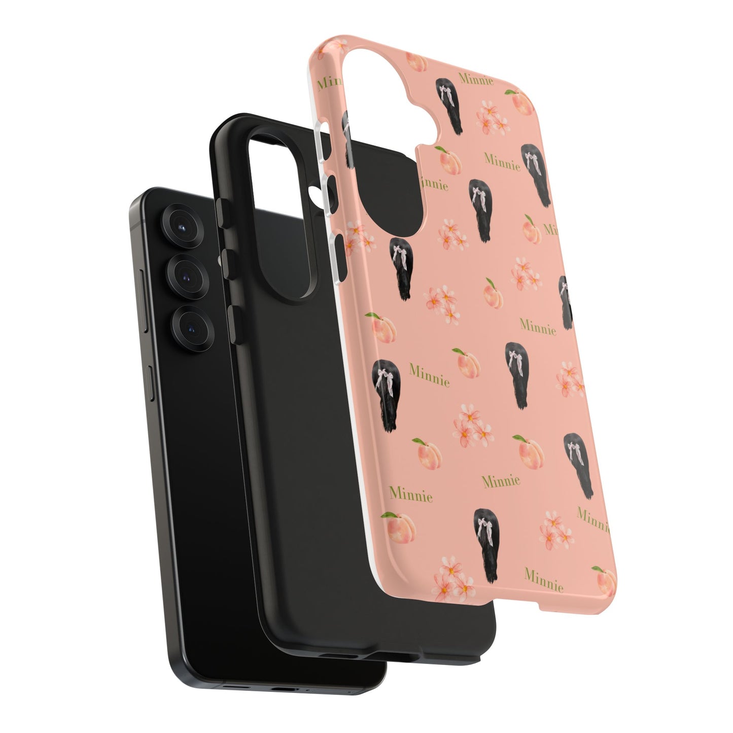 Personalized Peach Floral Phone Case — Tough Protective Case with Custom Name (Minnie)