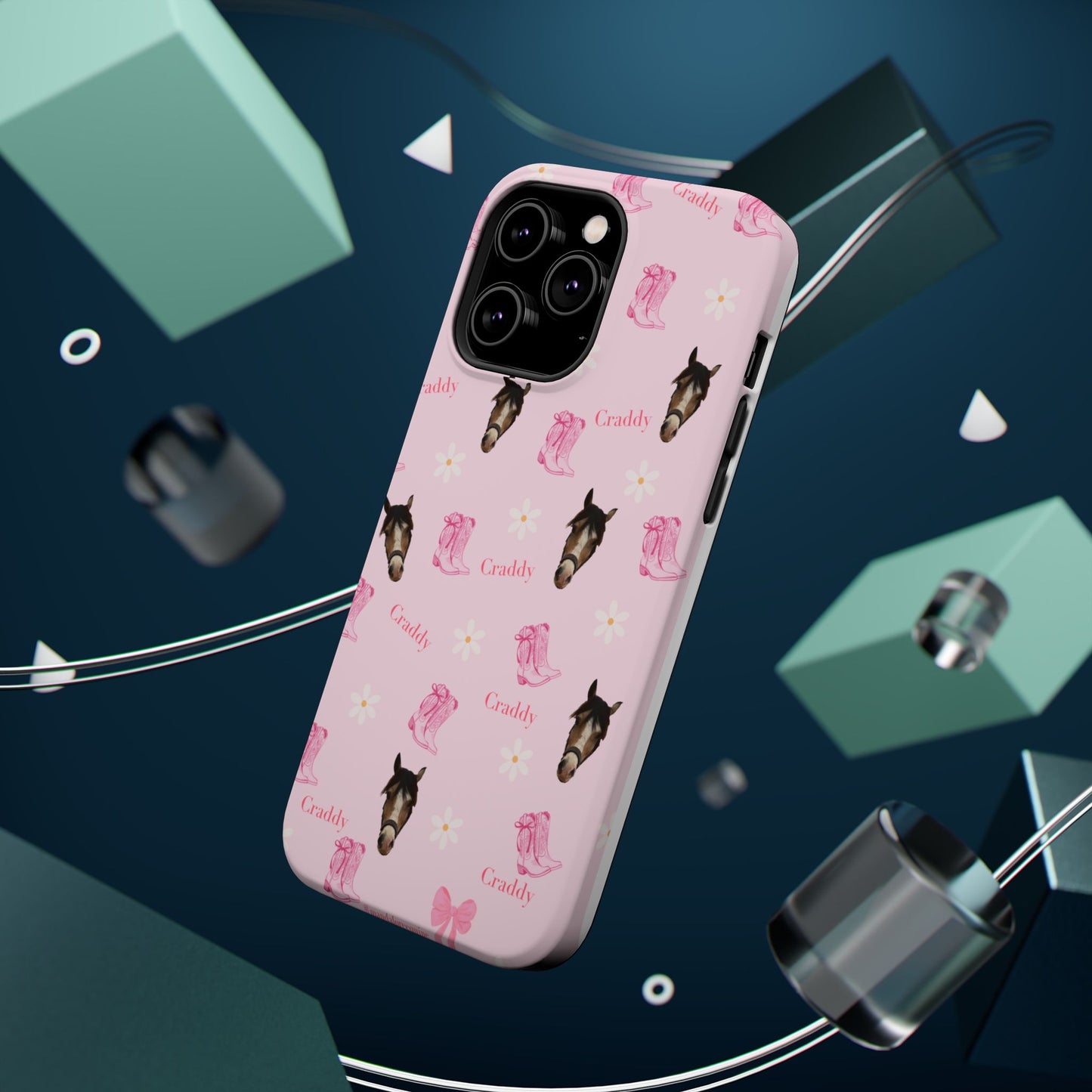 Pink Horse Pattern Magnetic Impact Case — Custom Equestrian iPhone Cover