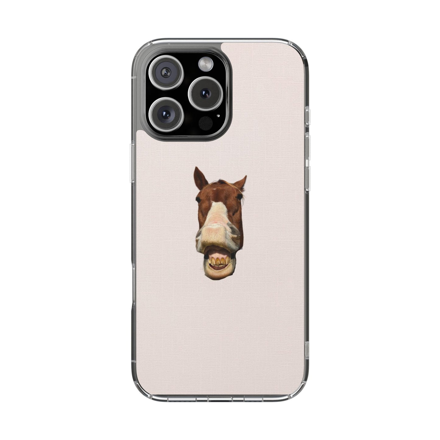 Clear Impact-Resistant Phone Case — Funny Smiling Horse Design
