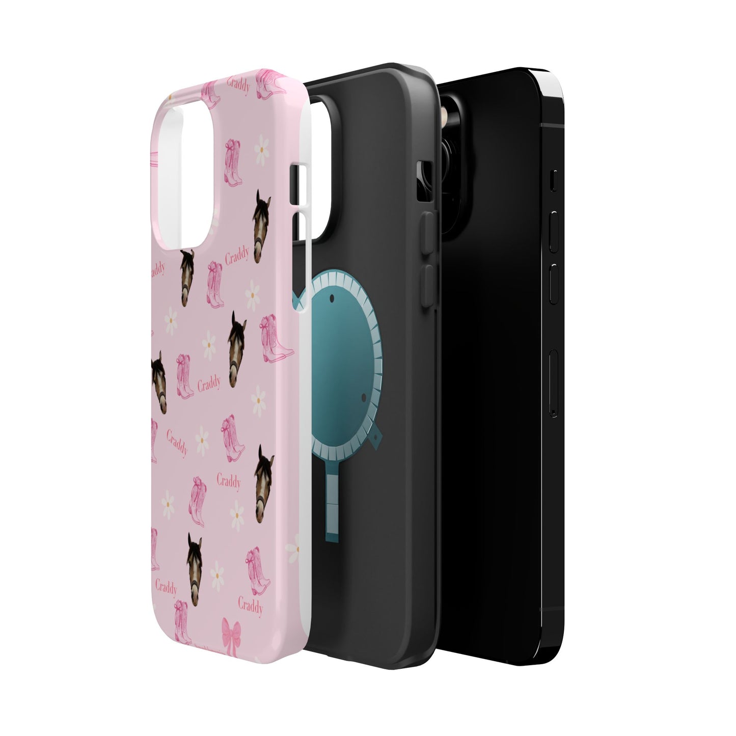 Pink Horse Pattern Magnetic Impact Case — Custom Equestrian iPhone Cover
