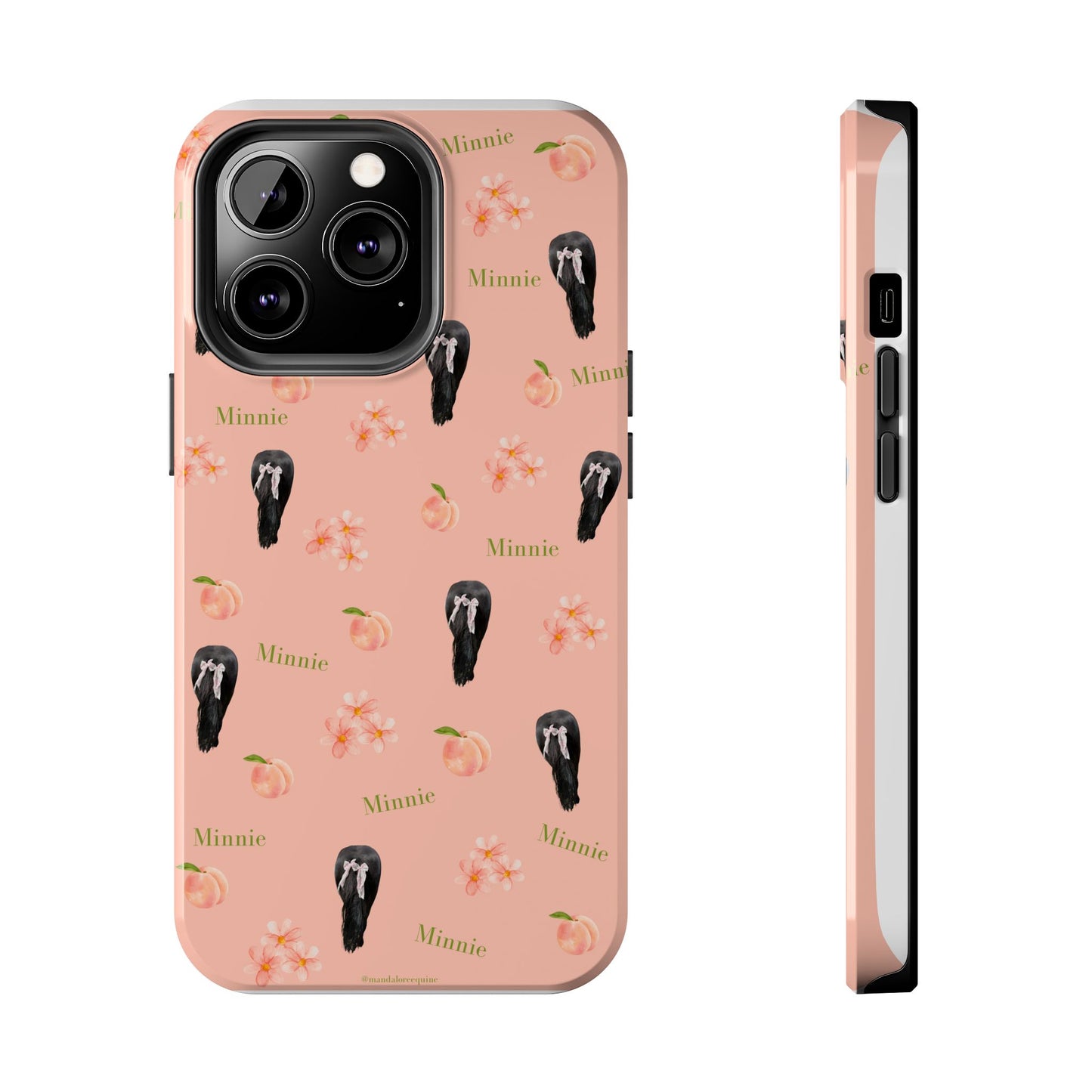 Personalized Peach Floral Phone Case — Tough Protective Case with Custom Name (Minnie)