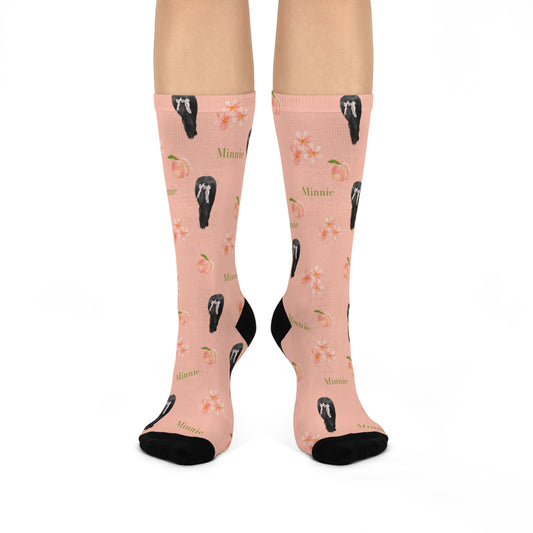 Minnie Floral Skull Crew Socks — Cushioned Pink Peach Blossom Socks