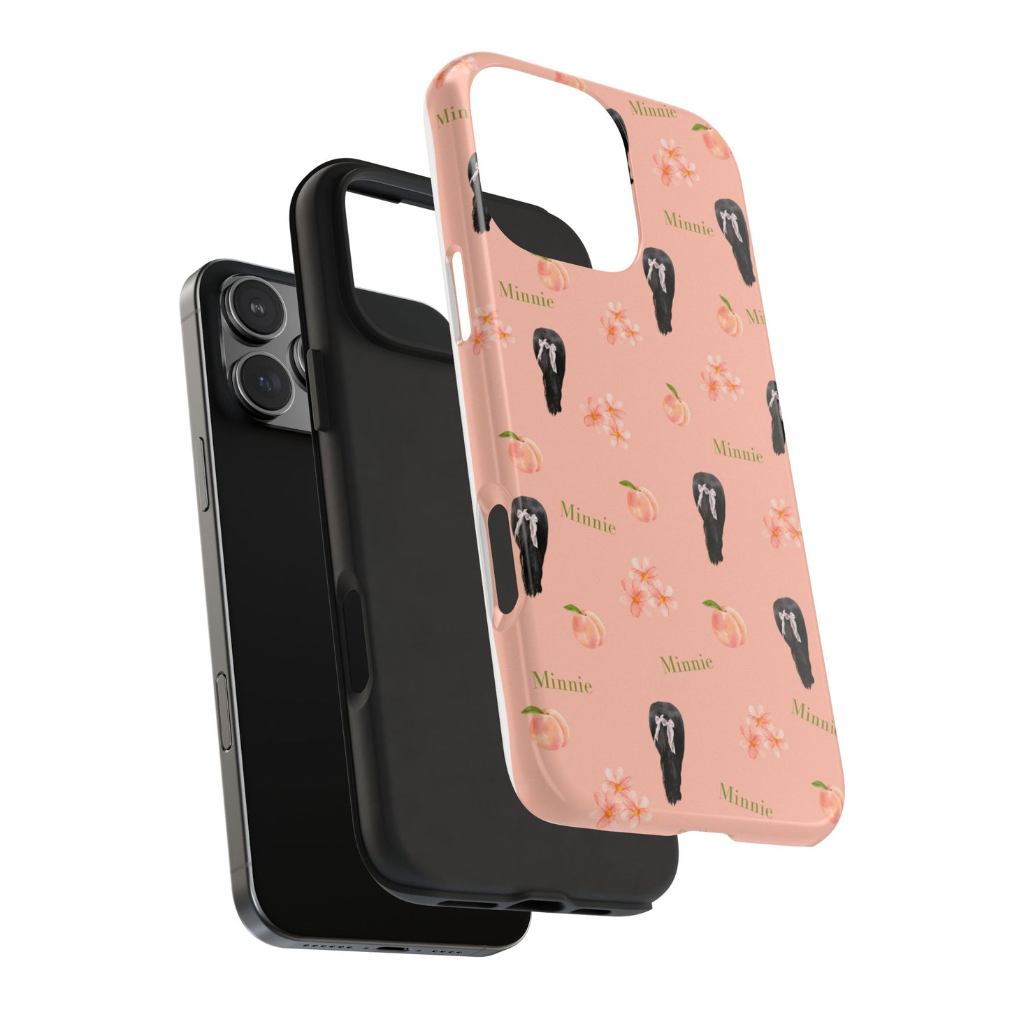 Personalized Peach Floral Phone Case — Tough Protective Case with Custom Name (Minnie)