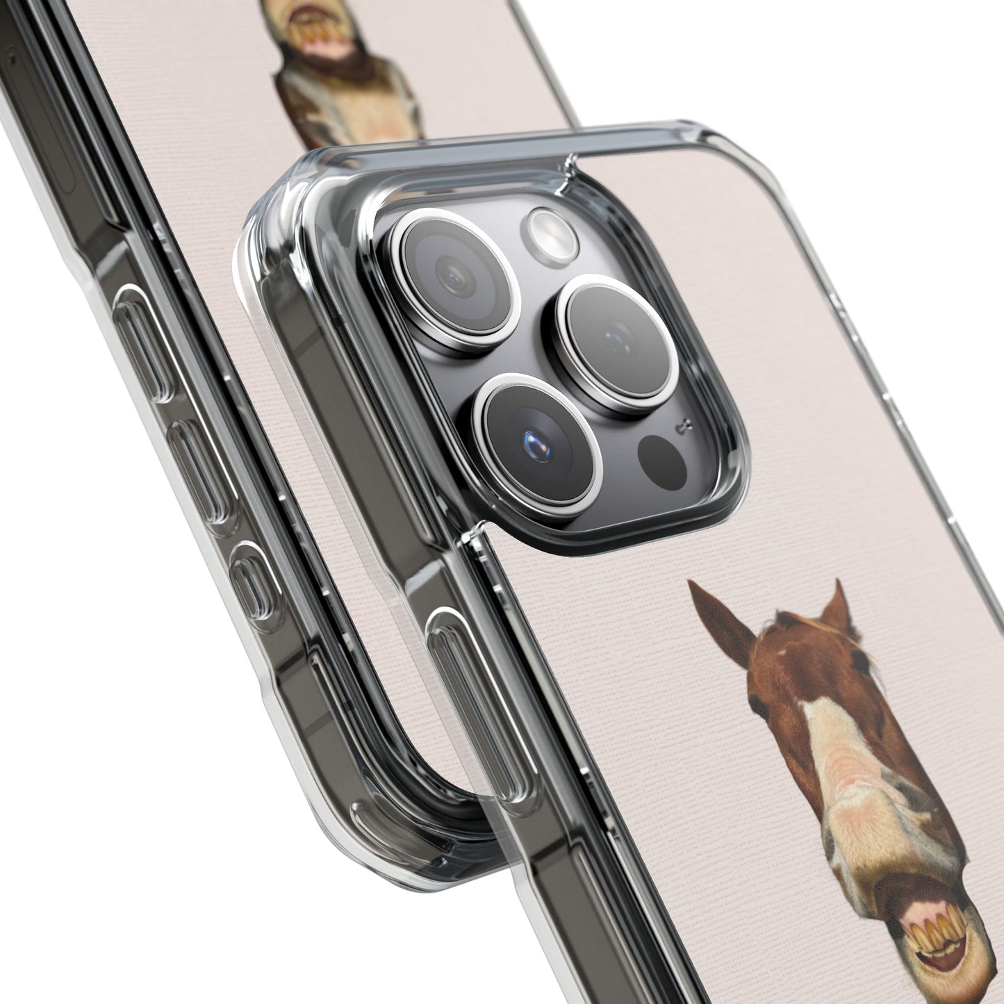 Clear Magnetic Phone Case — Funny Grinning Horse Design