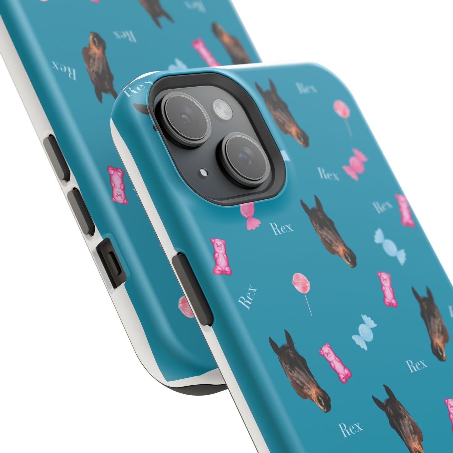 Magnetic Impact-Resistant Phone Case — Teal Doberman Candy Pattern (Protective, Shockproof)