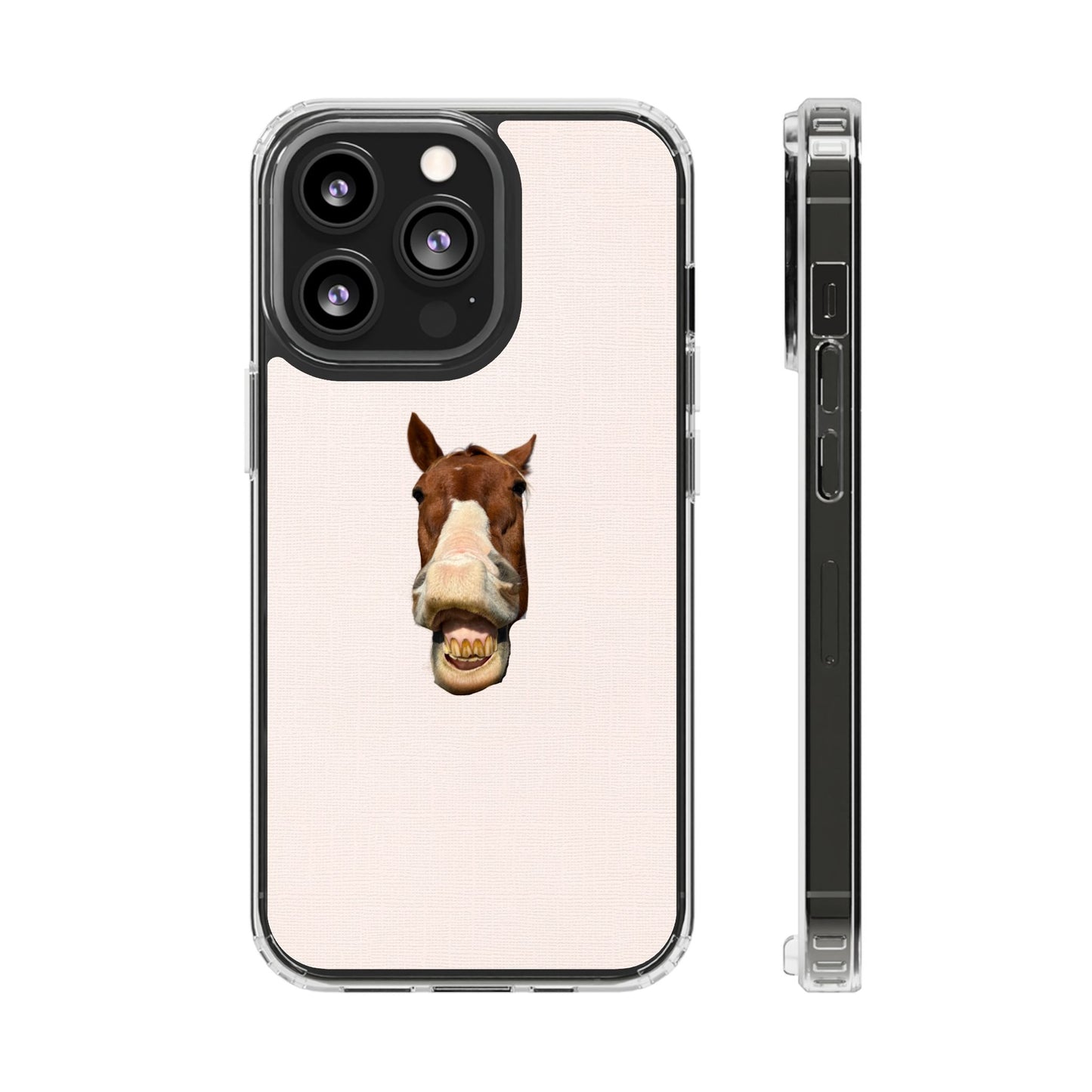 Clear Impact-Resistant Phone Case — Funny Smiling Horse Design