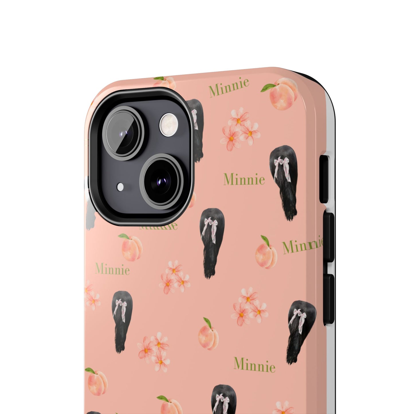 Personalized Peach Floral Phone Case — Tough Protective Case with Custom Name (Minnie)