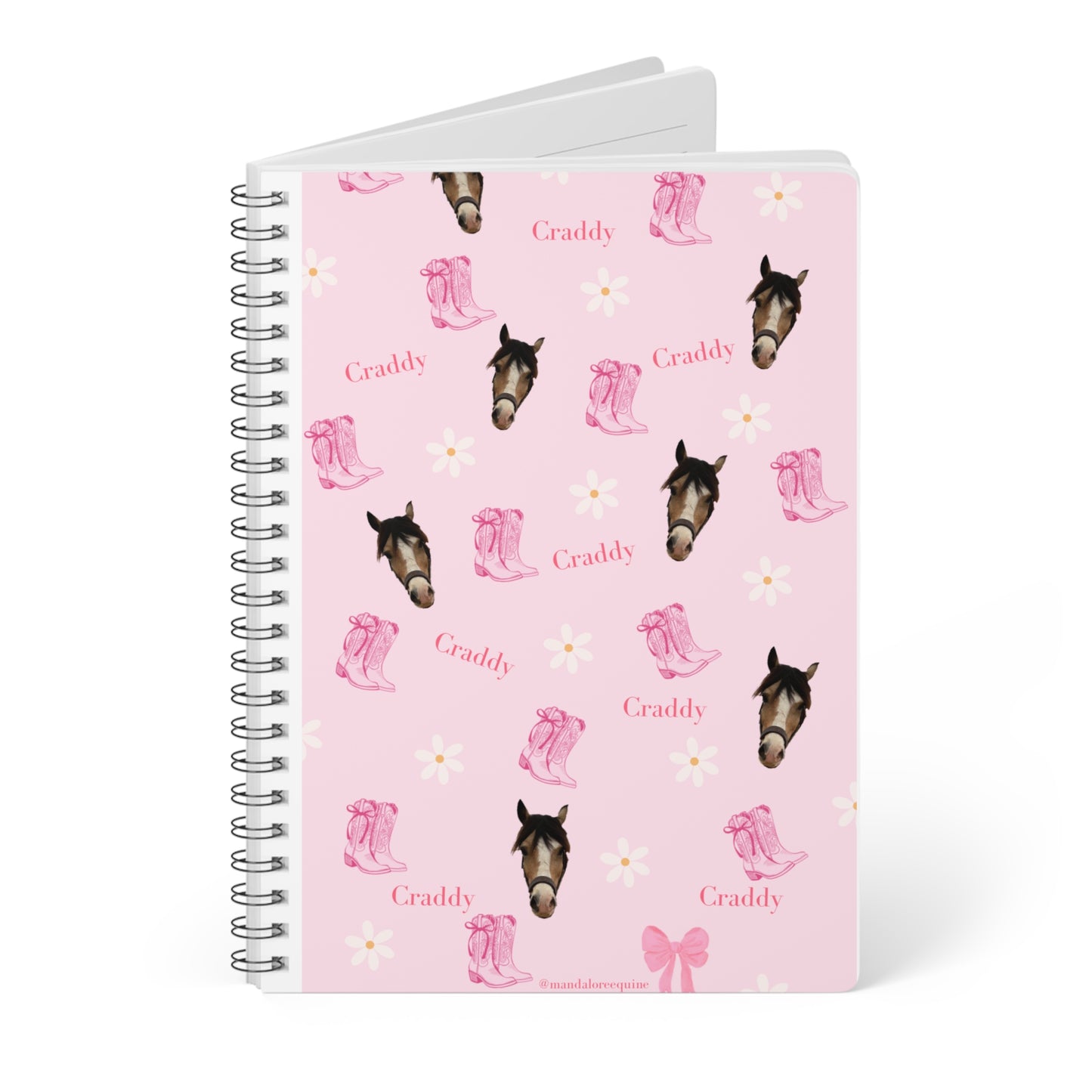 Pink Horse Pattern A5 Wirobound Notebook — 'Graddy' Floral Cowboy Boots Journal