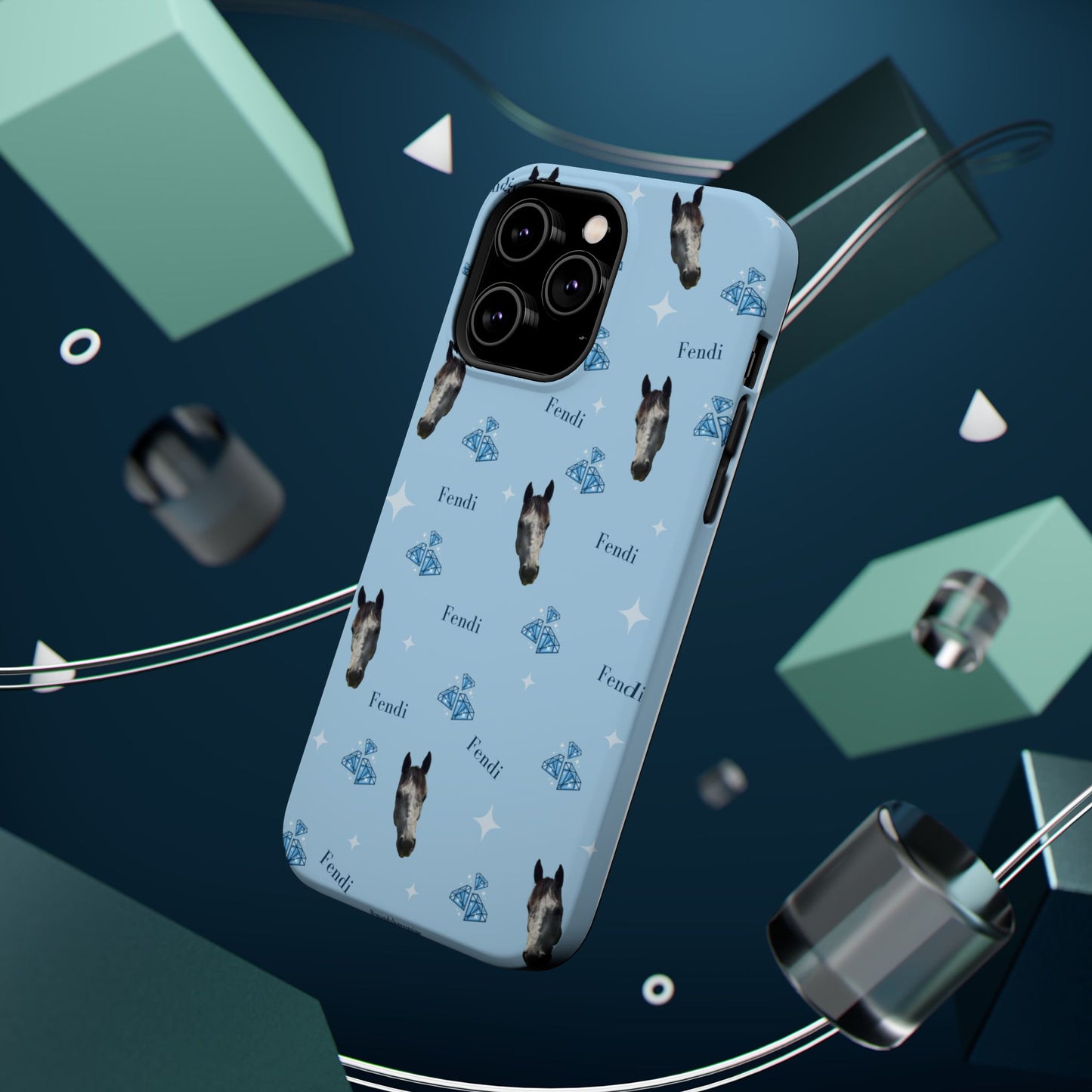 Blue Horse Pattern Magnetic Impact-Resistant Phone Case