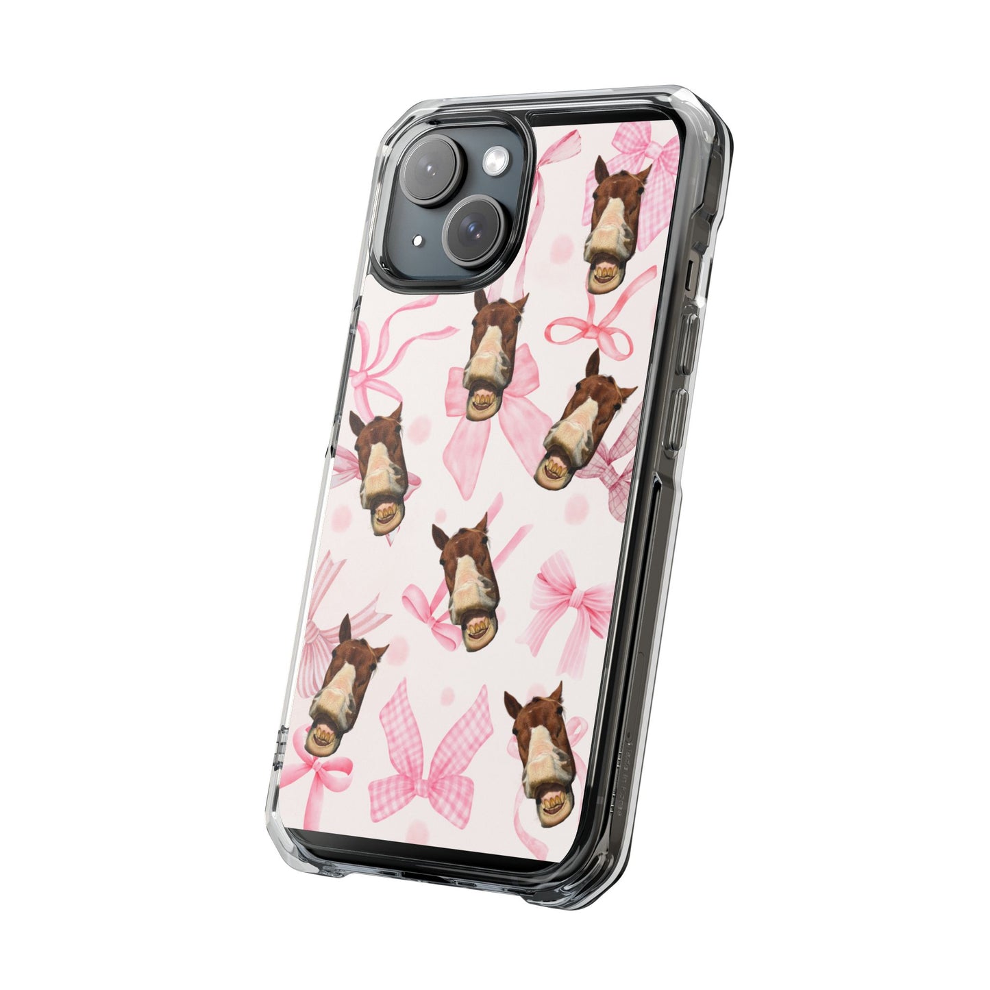 Horse Pattern Clear Phone Case — Pink Bows Cute Equestrian iPhone Case
