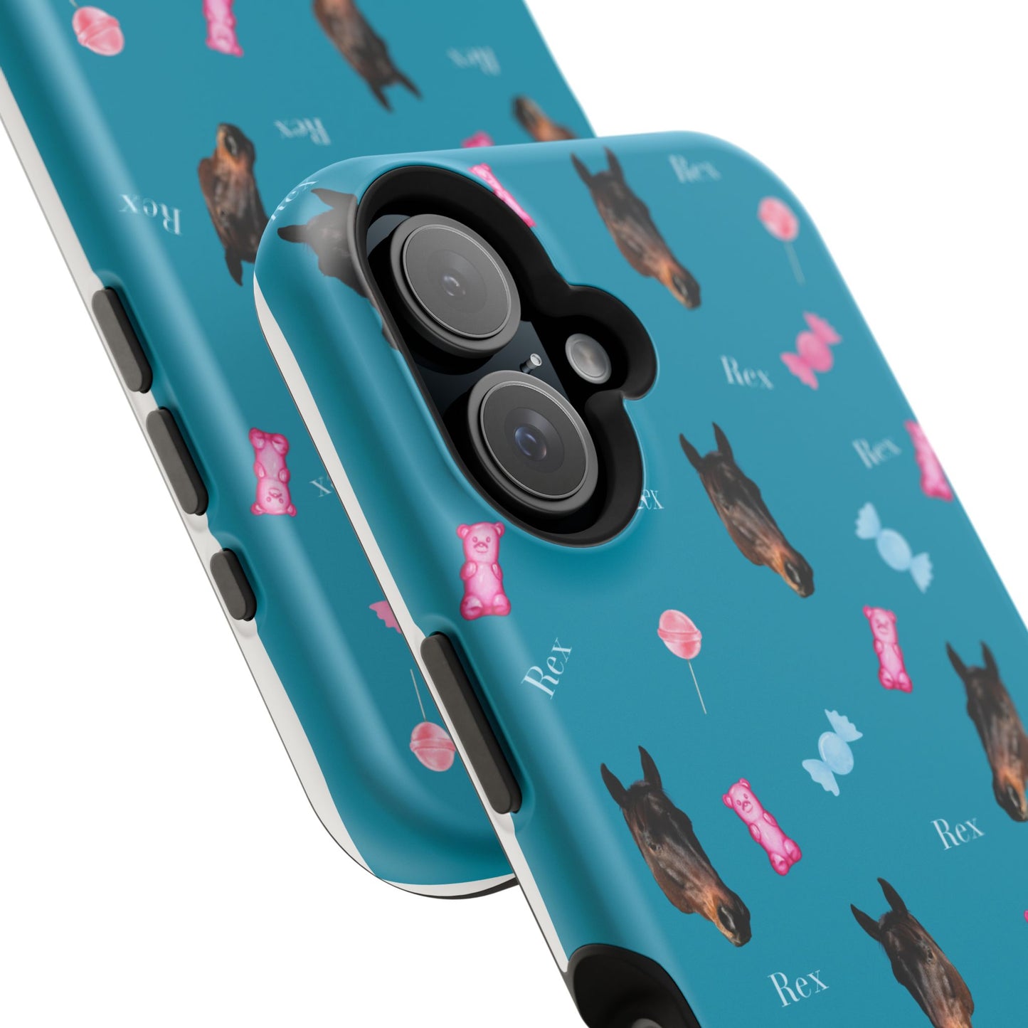 Magnetic Impact-Resistant Phone Case — Teal Doberman Candy Pattern (Protective, Shockproof)
