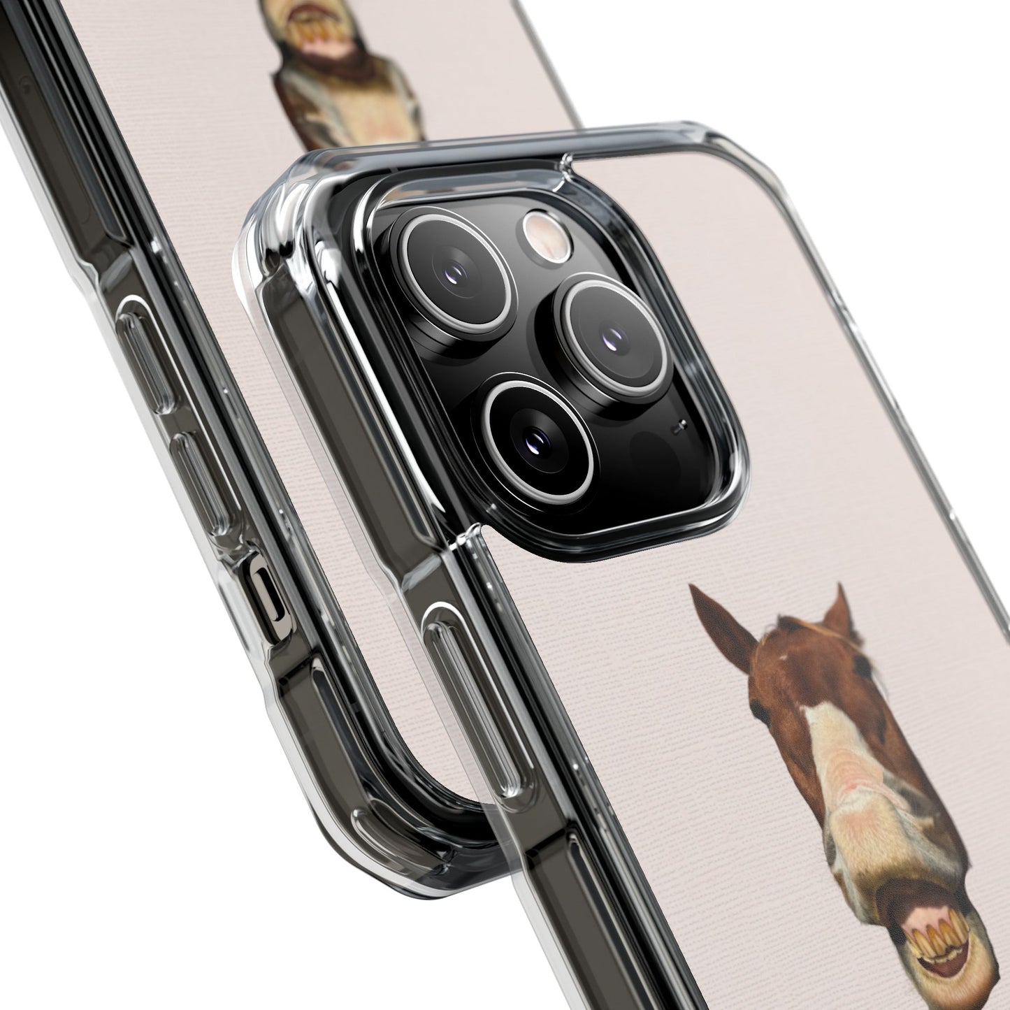 Clear Magnetic Phone Case — Funny Grinning Horse Design