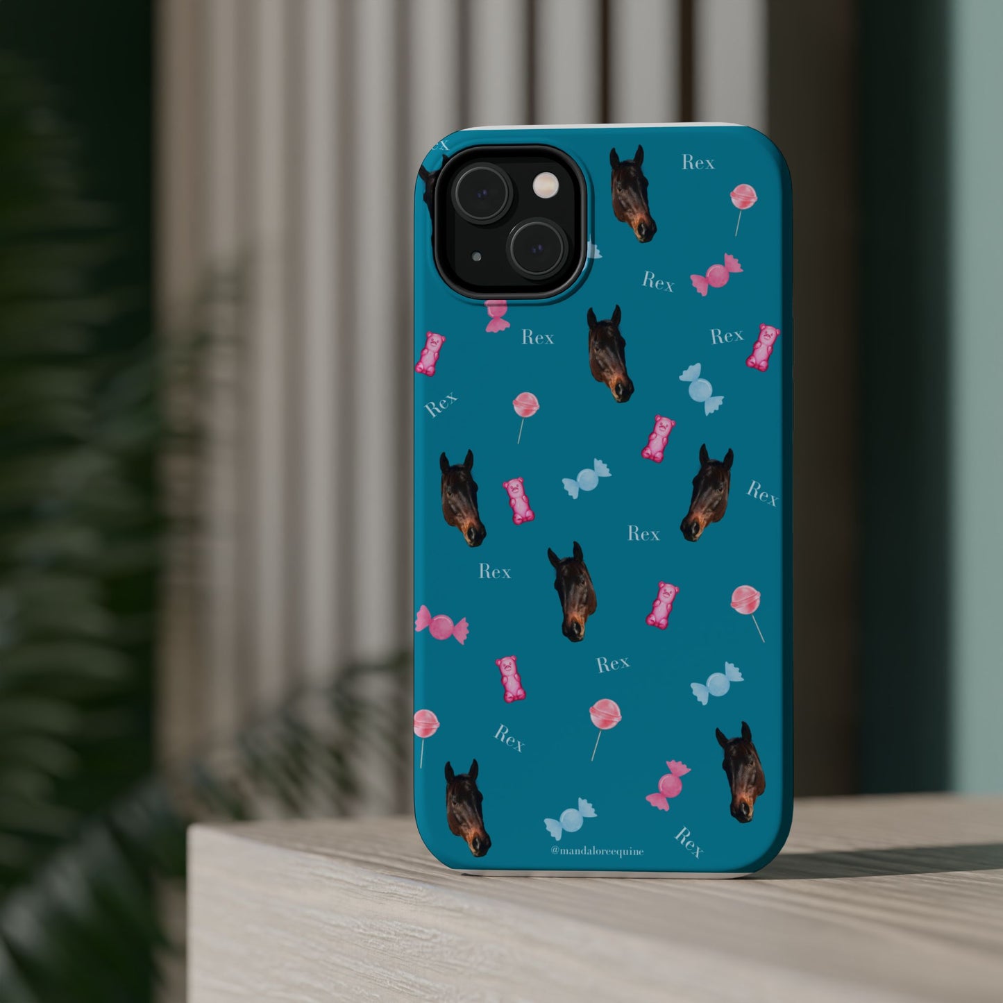 Magnetic Impact-Resistant Phone Case — Teal Doberman Candy Pattern (Protective, Shockproof)