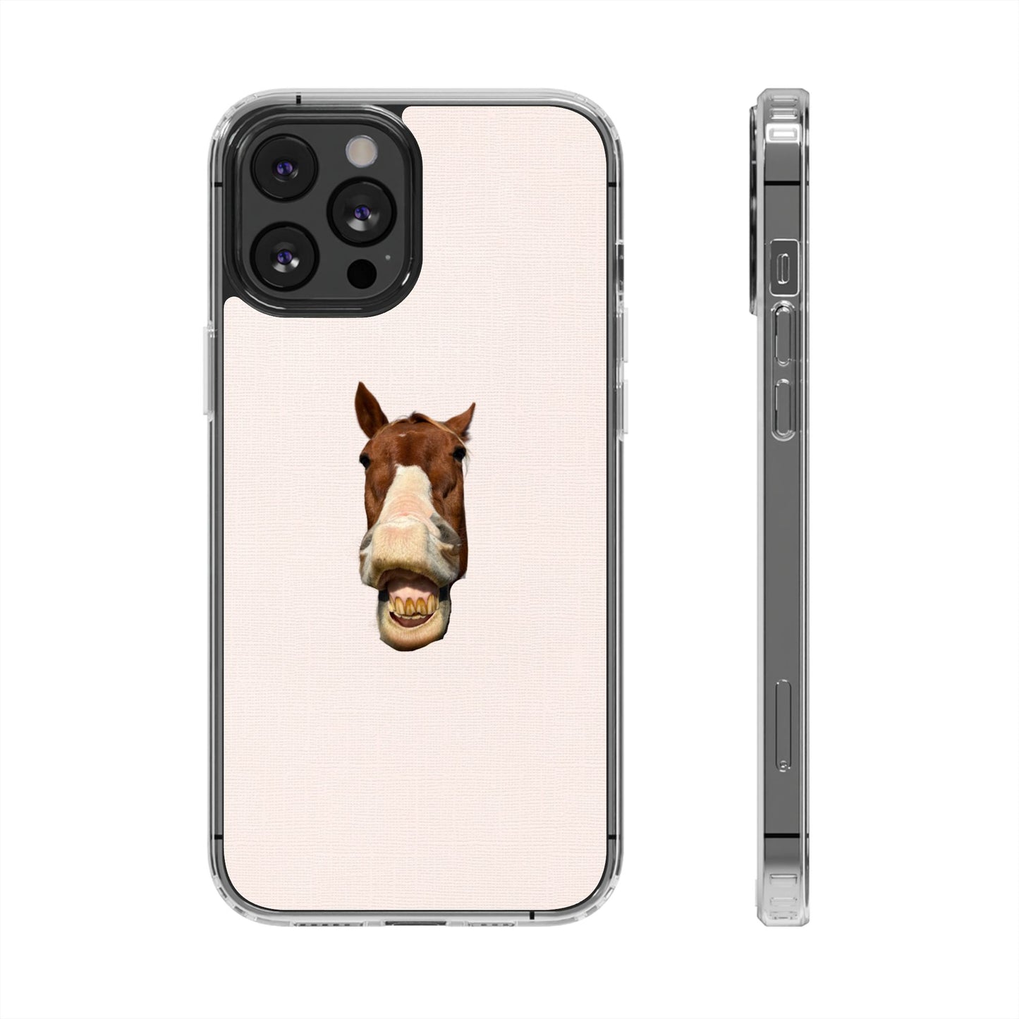 Clear Impact-Resistant Phone Case — Funny Smiling Horse Design