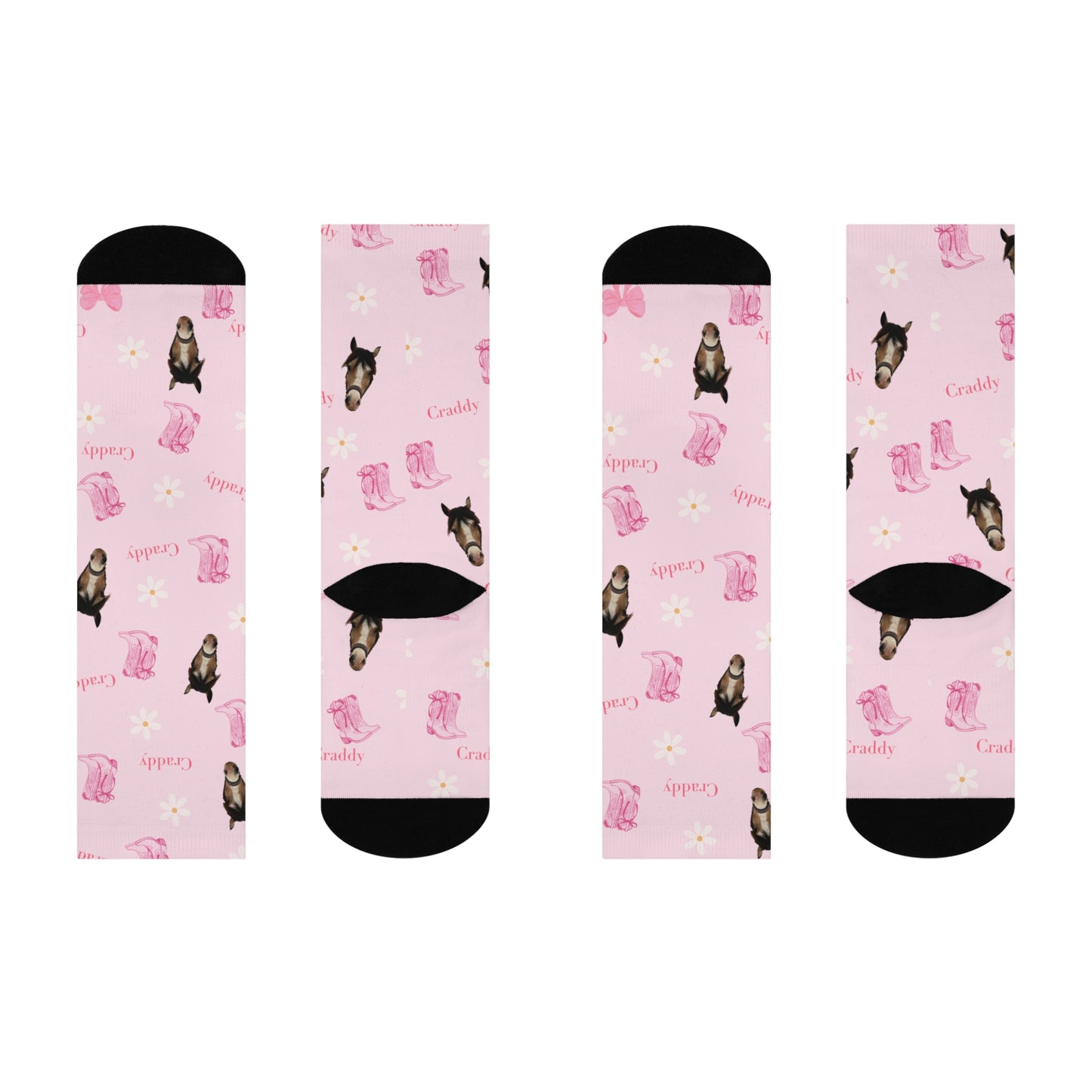 Pink Custom Horse Crew Socks — 'Craddy' Pattern Cushioned Cotton Socks