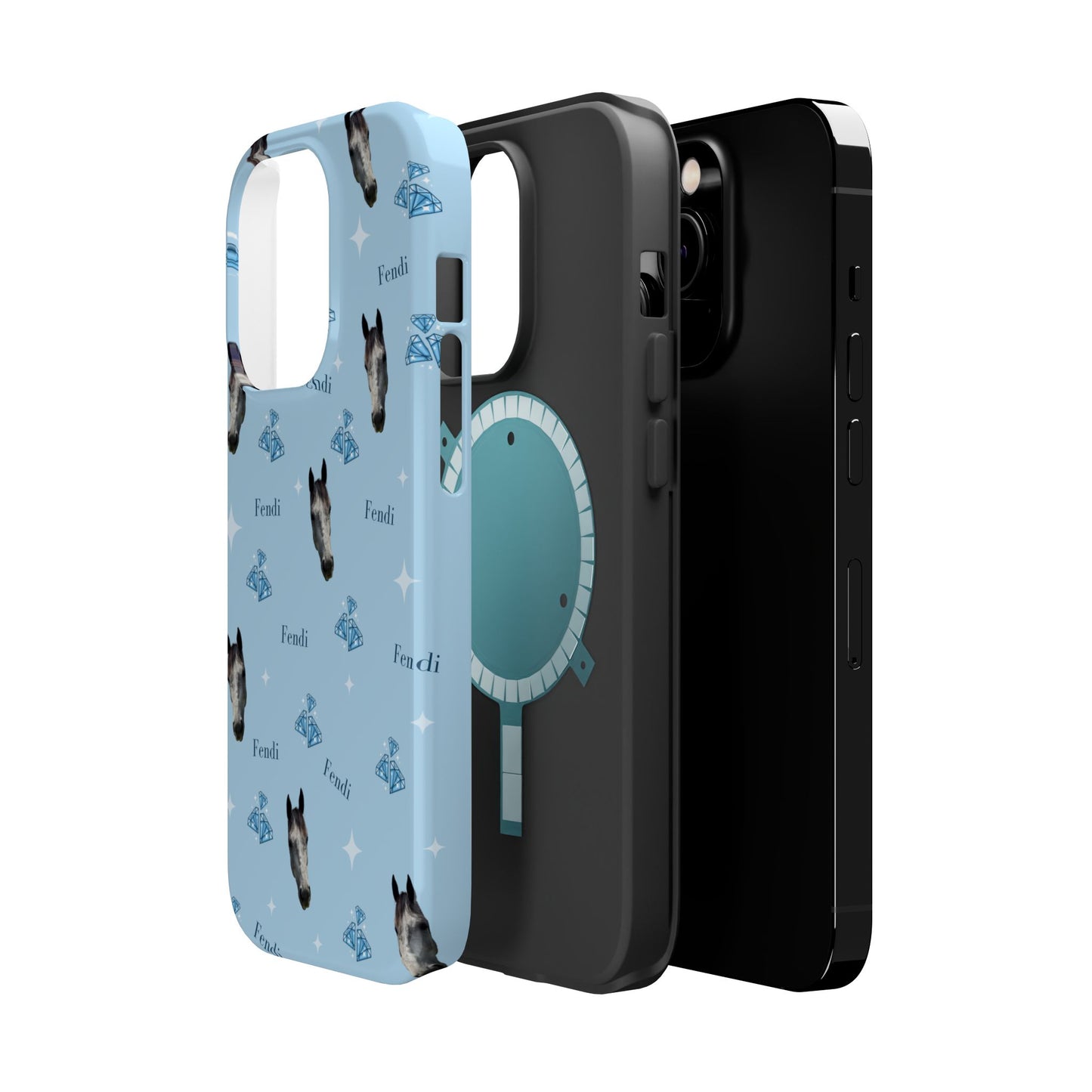 Blue Horse Pattern Magnetic Impact-Resistant Phone Case