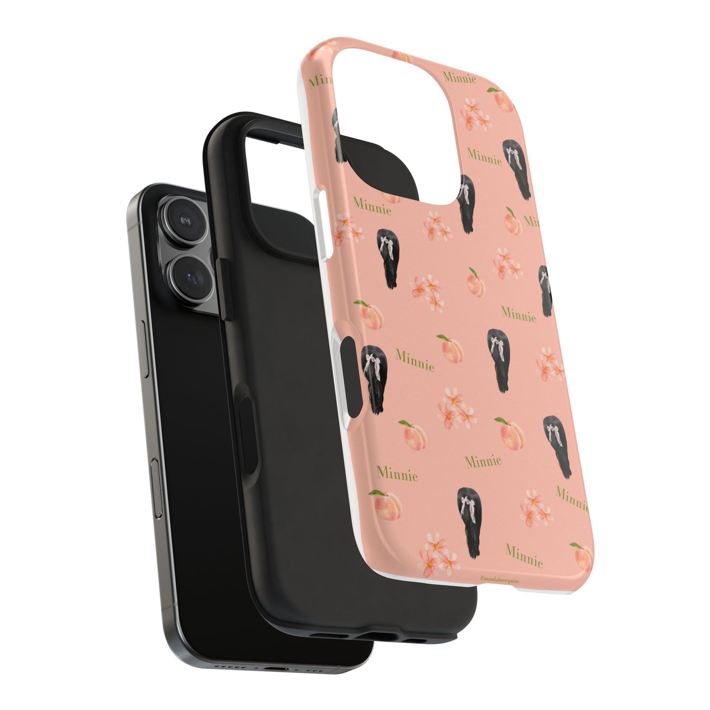 Personalized Peach Floral Phone Case — Tough Protective Case with Custom Name (Minnie)