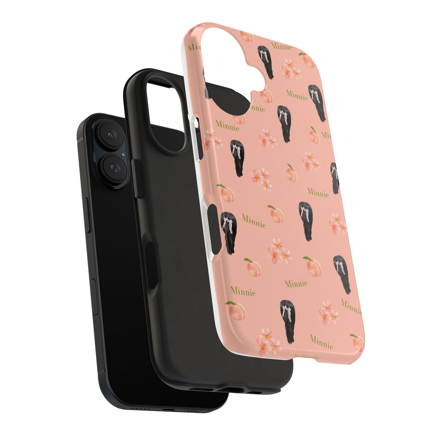 Personalized Peach Floral Phone Case — Tough Protective Case with Custom Name (Minnie)