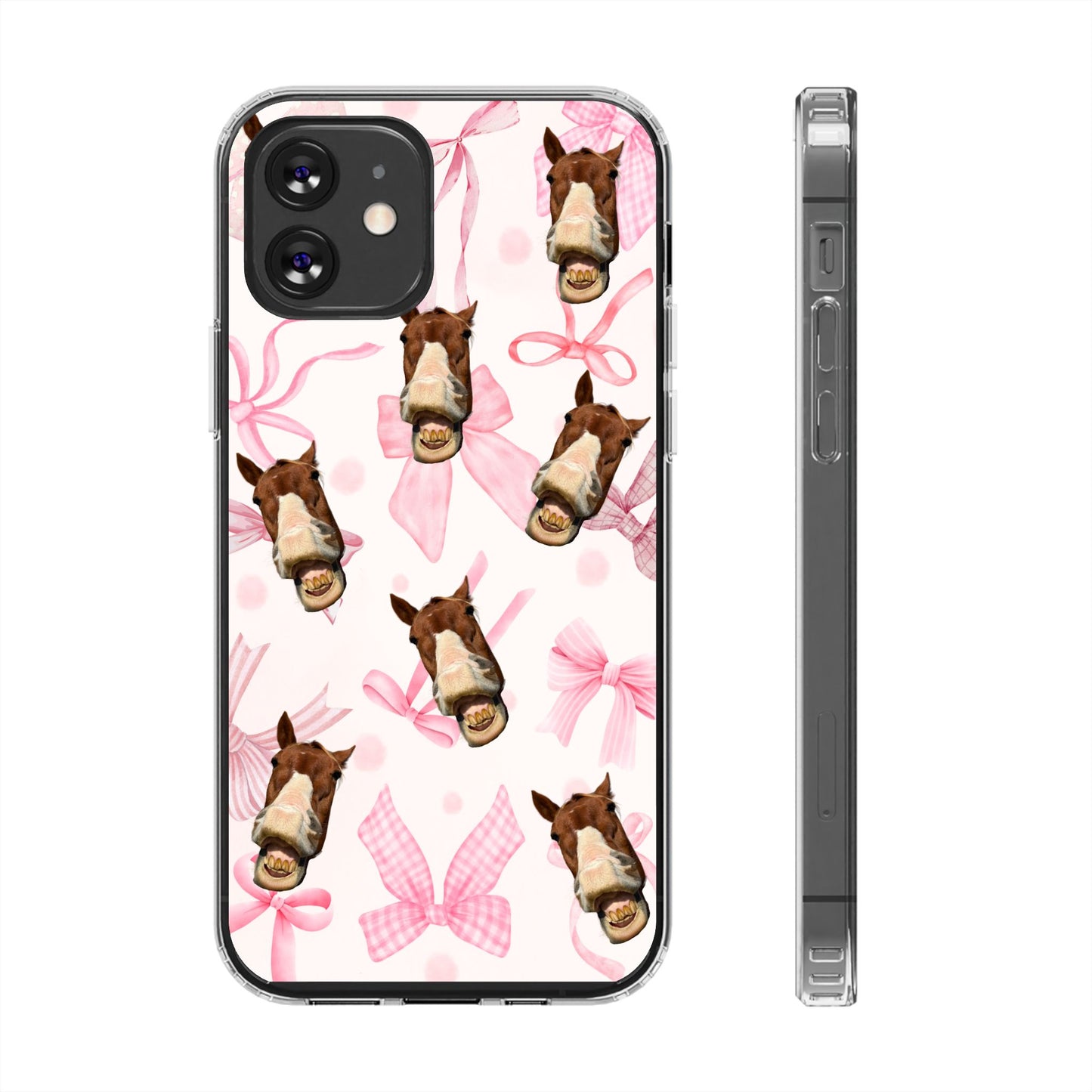 Horse Face Pattern Clear Magnetic Phone Case — Cute Pink Bows Design