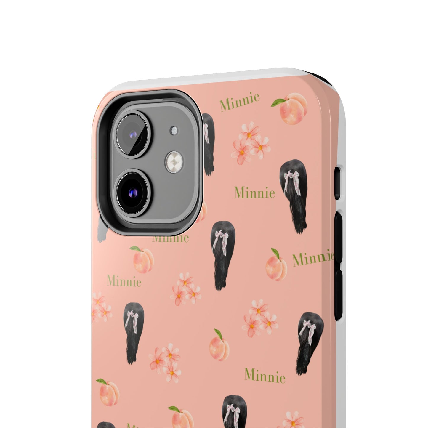Personalized Peach Floral Phone Case — Tough Protective Case with Custom Name (Minnie)